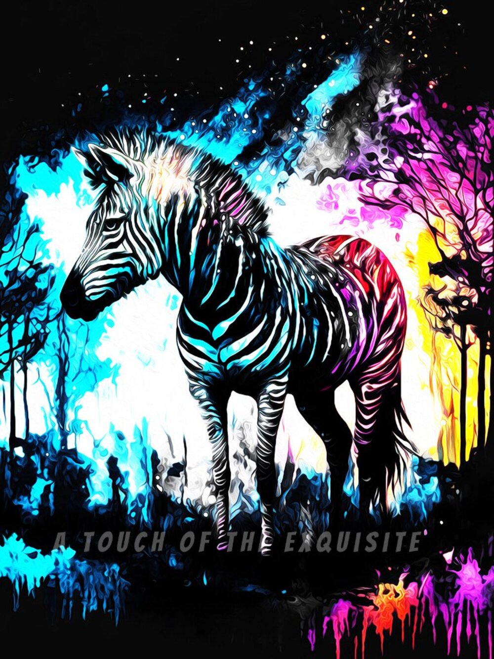 4x6 Galaxy Zebra Watercolor Oil Painting Fantasy Art Print
